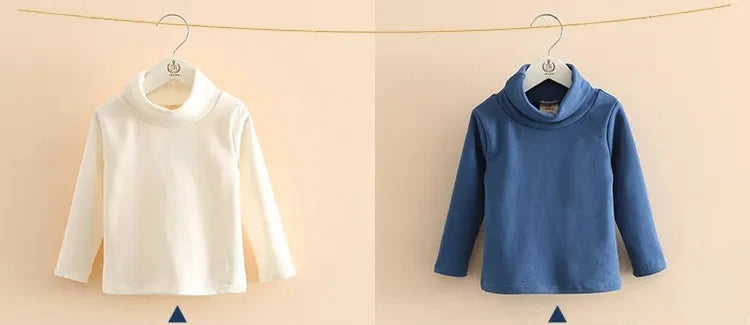 2025 Spring Autumn 2-10 Years Children'S Candy Color Sweet Long Sleeve High Neck Unisex Kids Girl Boy Basic Turtleneck T-Shirt