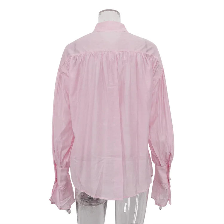 Tossy Lässige lockere durchsichtige Hemden Damen Herbst Revers Langarm Patchwork Bluse Top Streetwear weibliche einfarbige Hemden Top
