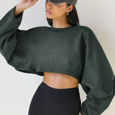 Damen Sport Crop Top T-Shirts Gym Kleidung Yoga Locker Tops Langarm Sportswear Workout Kleidung Fitness Kittel Frühling Herbst