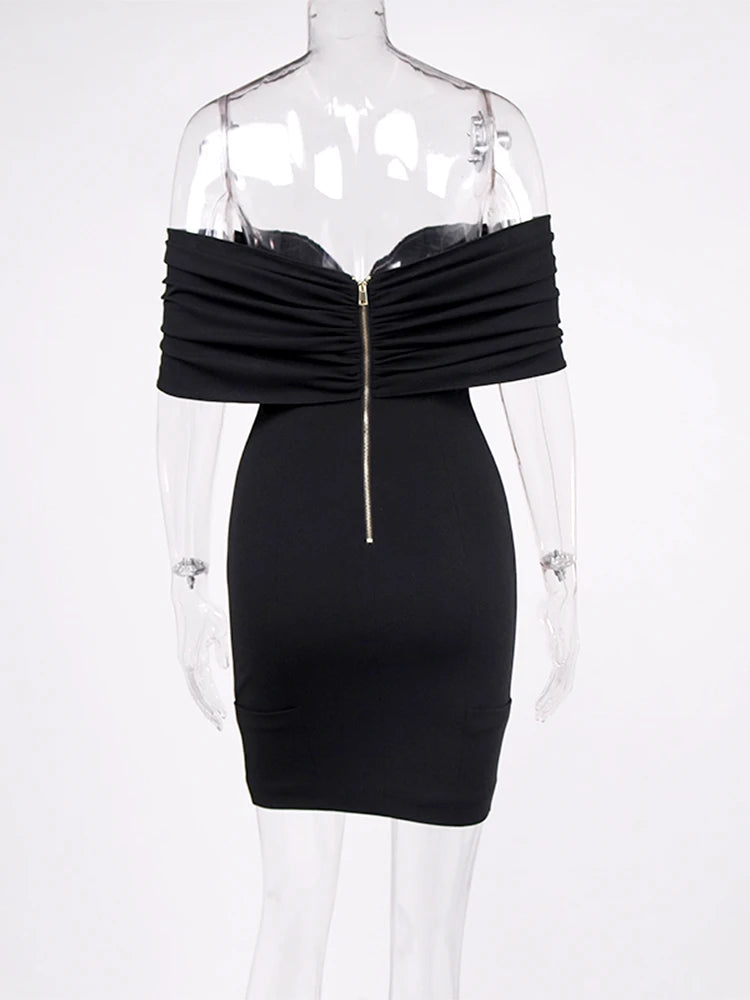 NewAsia Off-Shoulder Blazer-Kleid Zweireihig Rutschfest Rückenfrei Gerafft Tief Ausgeschnitten Reißverschluss Bodycon Robe Elegante Clubkleider