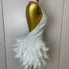 Women Luxury Rhinestones Pearls Feathers Halter Backless Short Dress Women Sexy Celebrate Birthday Dress Nightclub Stage Costume
