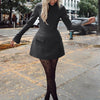 Dulzura Langarm Reißverschluss Bodycon Minikleid mit Taschen Einfarbig Elegantes Outfit Büro Streetwear Damen Herbst Winter Kleidung