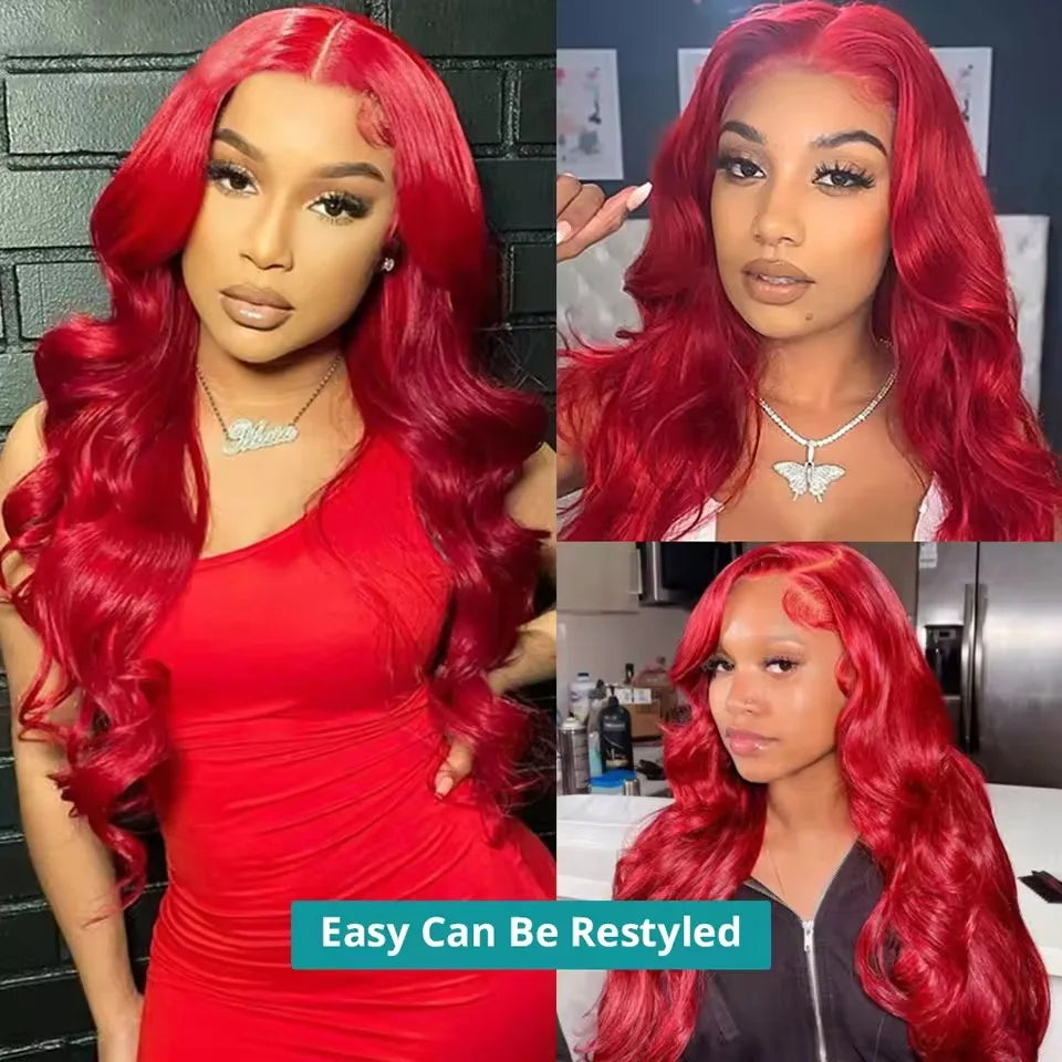 Hot Red 13x6 Hd Lace Frontal Human Hair Wigs Brazilian Colored Body Wave Lace Front Wig 13x4 5x5 Closure Wig For Women