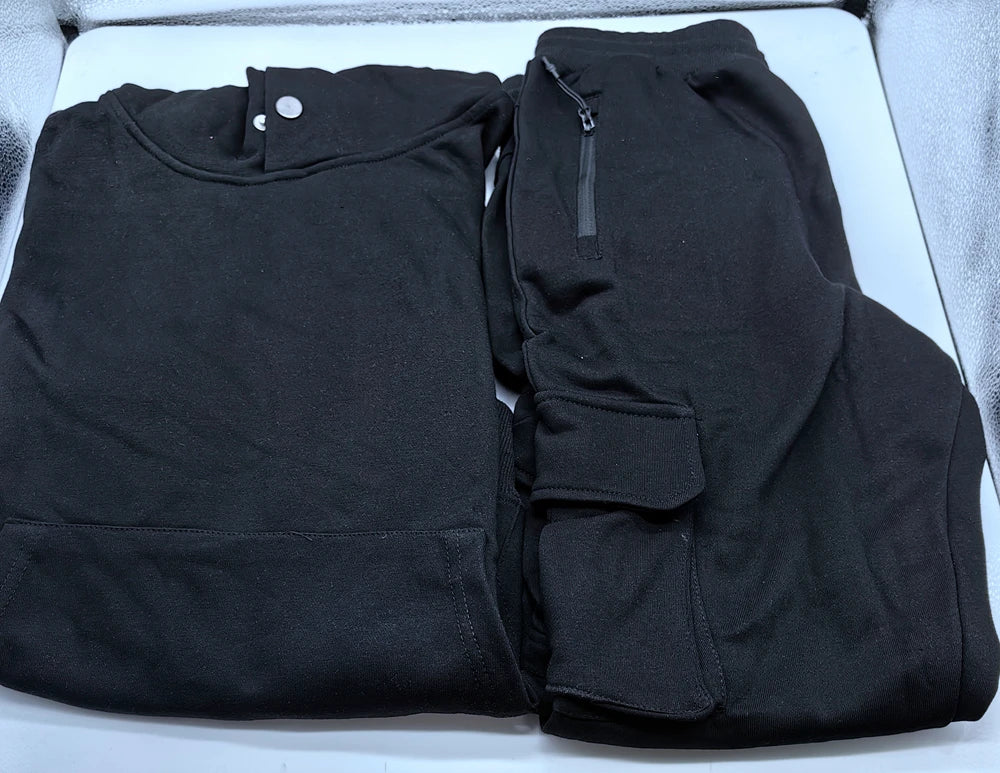 Men's Thick Cotton Training Sets Hoodie Casual Sports Pullover Hooded 2-piece Top with Pants Sweatshirts Gym Running Tracksuits