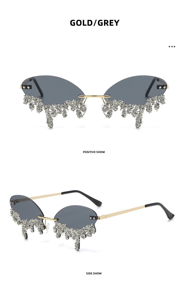 Diamond Rimless Sunglasses Women Luxury Brand Rhinestone Sun Glasses Ladies Sexy Tear Shape Punk Party Eyewear gafas de sol