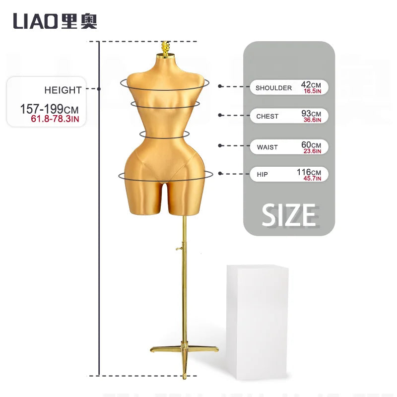 New gold plentiful female mannequins Plus size butt Dress skirt Clothing display pin able Adjustable base