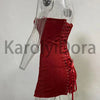 Sexy Strapless Bright Silk Lace-up Mini Dress Women Red Black Sleeveless Backelss Bodycon Dresses Evening Party Cocktail Gowns