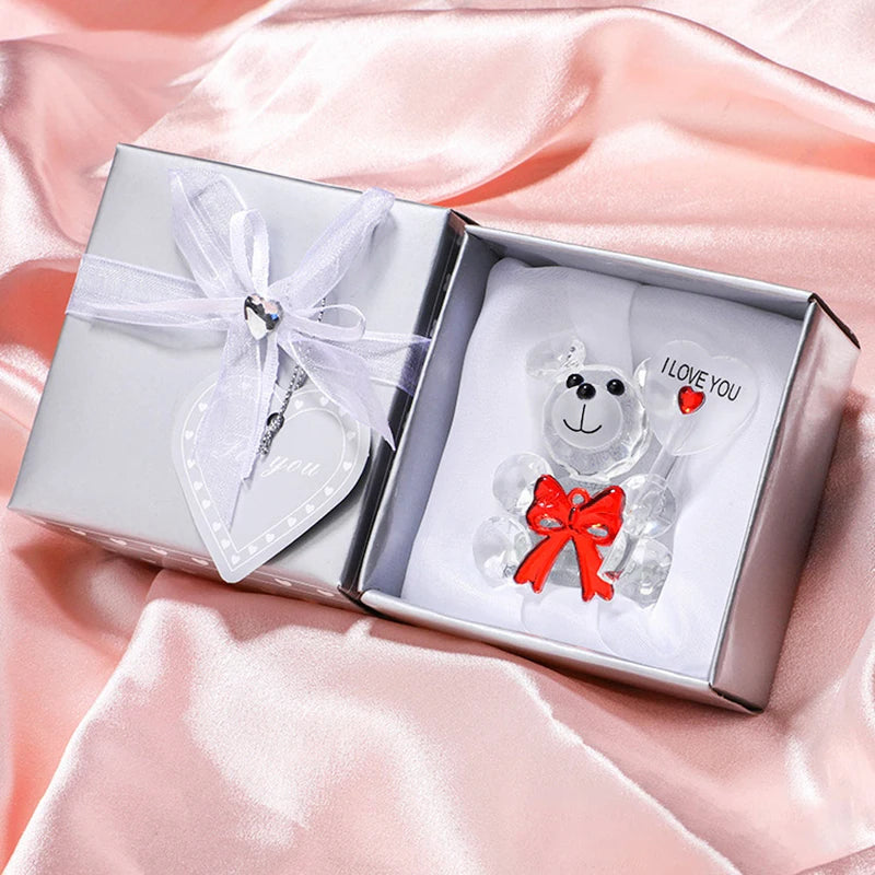 Valentinstag Geschenk Ich liebe dich Kristallbär Künstliche Rosenlehrer Muttertag Hochzeit Geburtstag Party Geschenke für Gäste