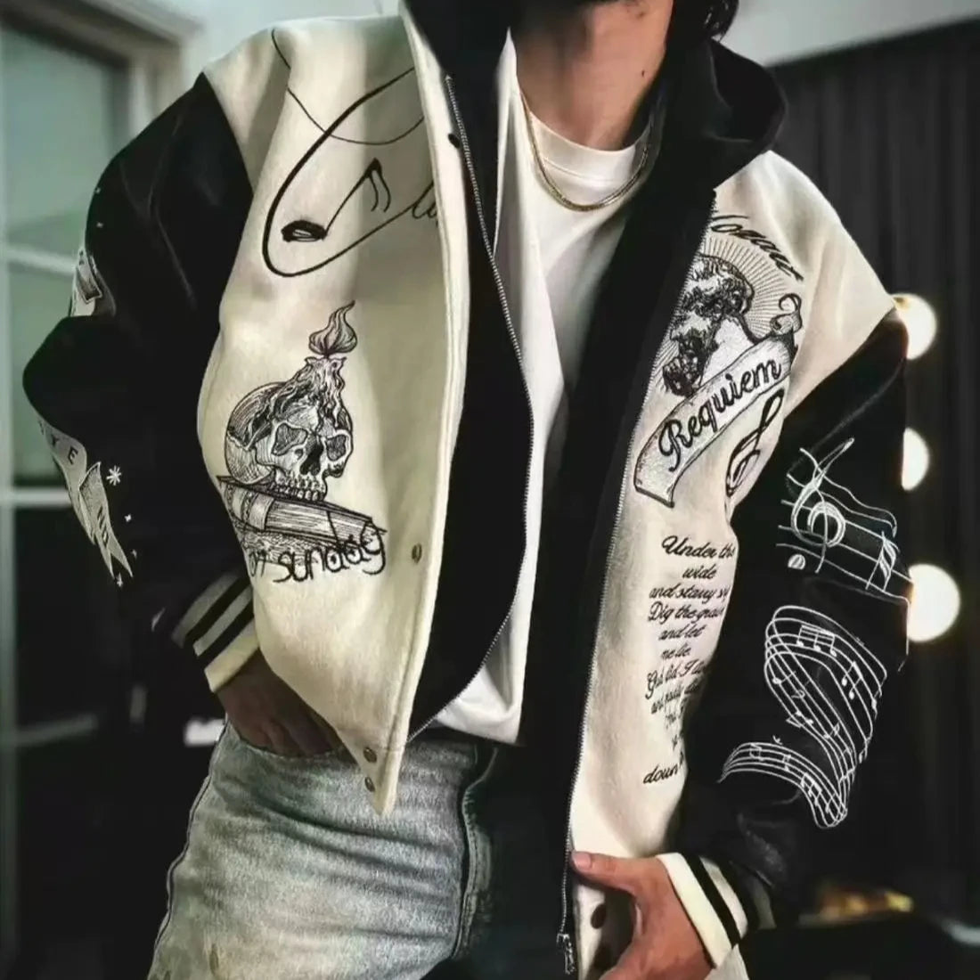 Bestickte College Jacke Herren PU-Lederärmel Oversized Bomberjacken Damen Baseball Mäntel Streetwear Herren Kleidung