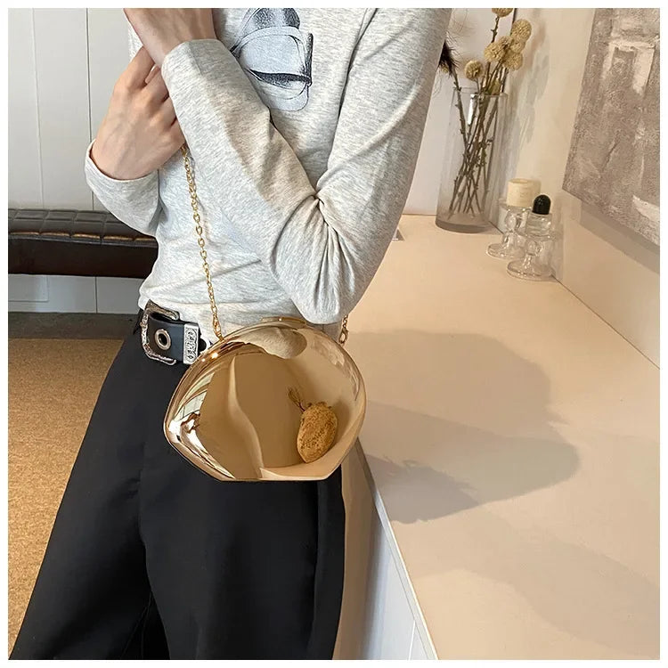 Designer-Clutch in Acryl-Muschelform Gold Silber Damen Abendtasche Süße Glänzende Metall Schulter-Umhängetaschen Kleine Geldbörse