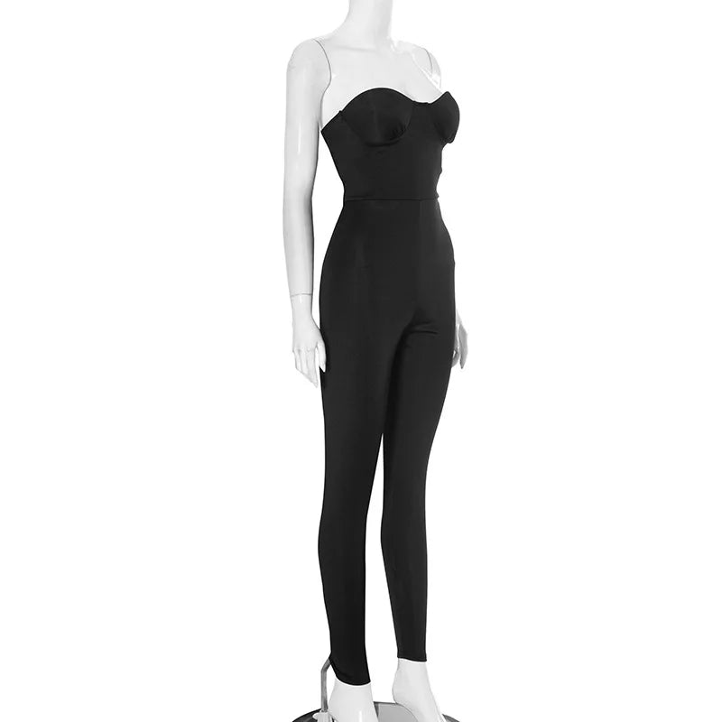 Black White Red Streetwear Tunics High Waist Overalls New Women Backless One Piece Jumpsuits Sexy Sleeveless Strapless Playsuits