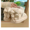 Bow Knot Short Ankle Snow Boots Women Winter Plush And Thick Insulation Waterproof PU Cotton Household Shoes Home Slipper Women