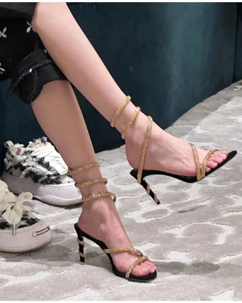 Star Style Luxus Kristall Schlange Gewickelt Damen Sandalen Sexy Stiletto High Heels Gladiator Sandalen Sommer Mode Party Abschlussball Schuhe