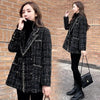 Tweed-Karo Anzugjacke Damen Oberbekleidung Lockerer Mittellanger Zweireihiger Freizeit-Wollblazer Top 2024 Frühling Herbst Neuer Schicker Anzug