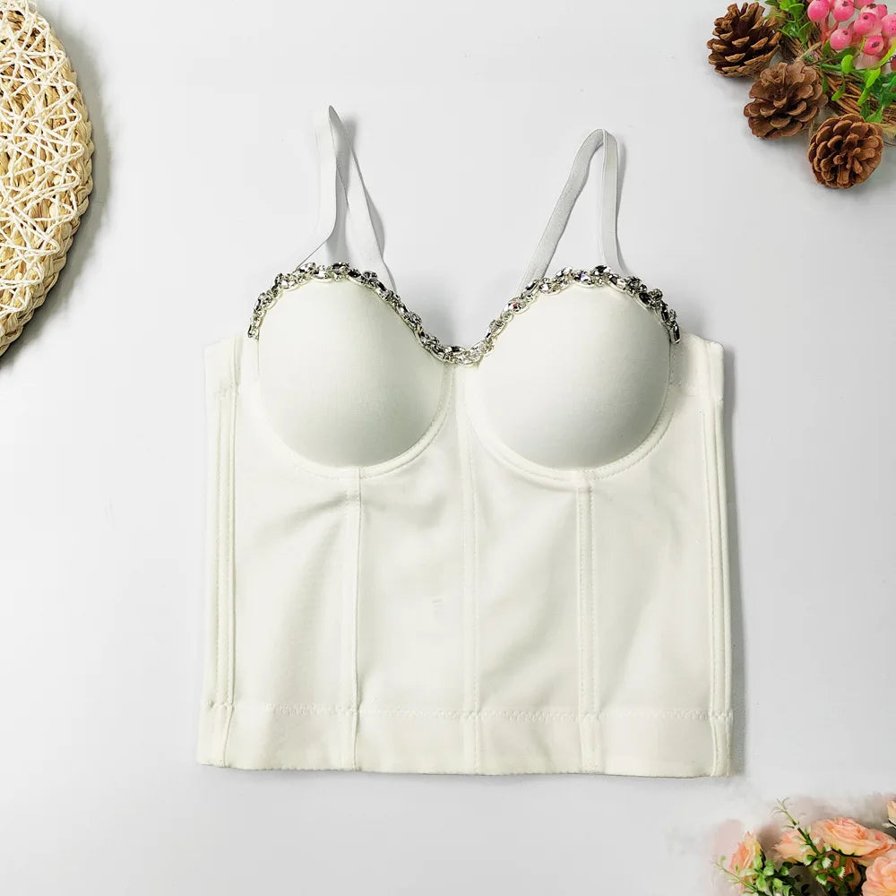 SXTHAENOO Damen Sexy Fashion Crop Top Diamant Blume Trägerloses Bustier Top BH Nachtclub Party Tank Top Weiblich Ropa De Mujer