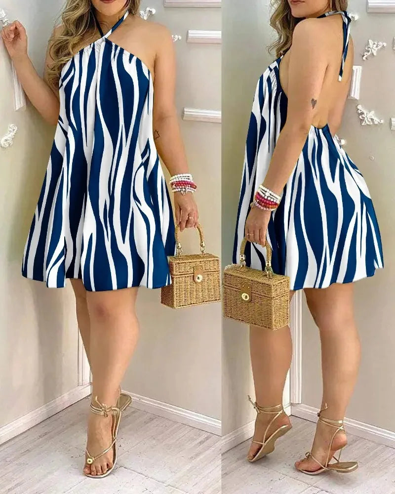Women's Floral Print Halter Neck Boho Dress Backless Spring Summer Casual Elegant Gown for Party And Wedding