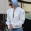 Urban White Women Blazer Coats Elegant Single Breasted V-neck Long Sleeve Female Jacket 2025 Autumn Office Lady Outwears