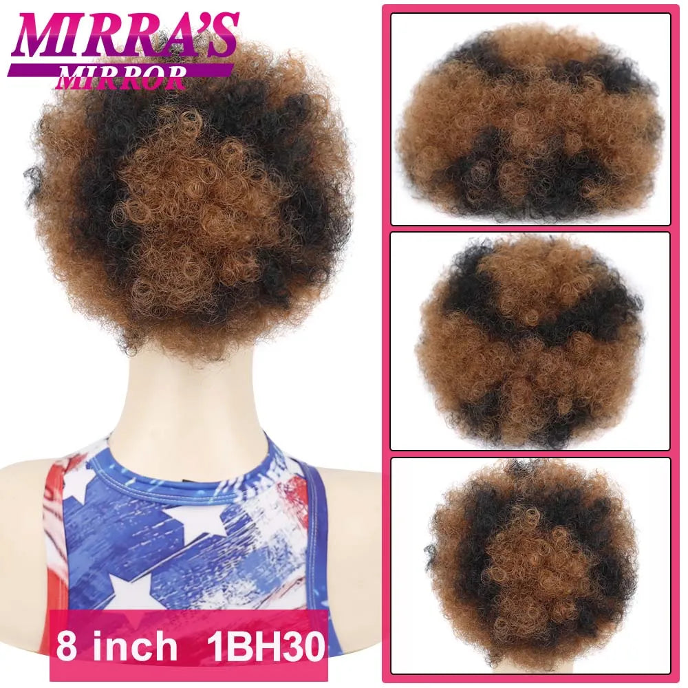 Synthetic Afro Puff Drawstring Ponytail Hair Bun 10 Inch Short Afro Kinkys Curly Afro Bun Extension Hairpieces Large Size