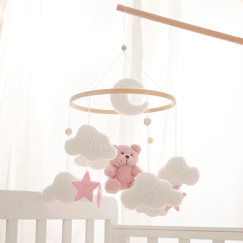 Baby-Kinderbett-Mobile-Rassel-Spielzeug 0-12 Monate Säugling Weicher Filz Teddy Samt Rosa Bär Bettglocke Hängendes Spielzeug Halterung Babybett Mädchen Spielzeug