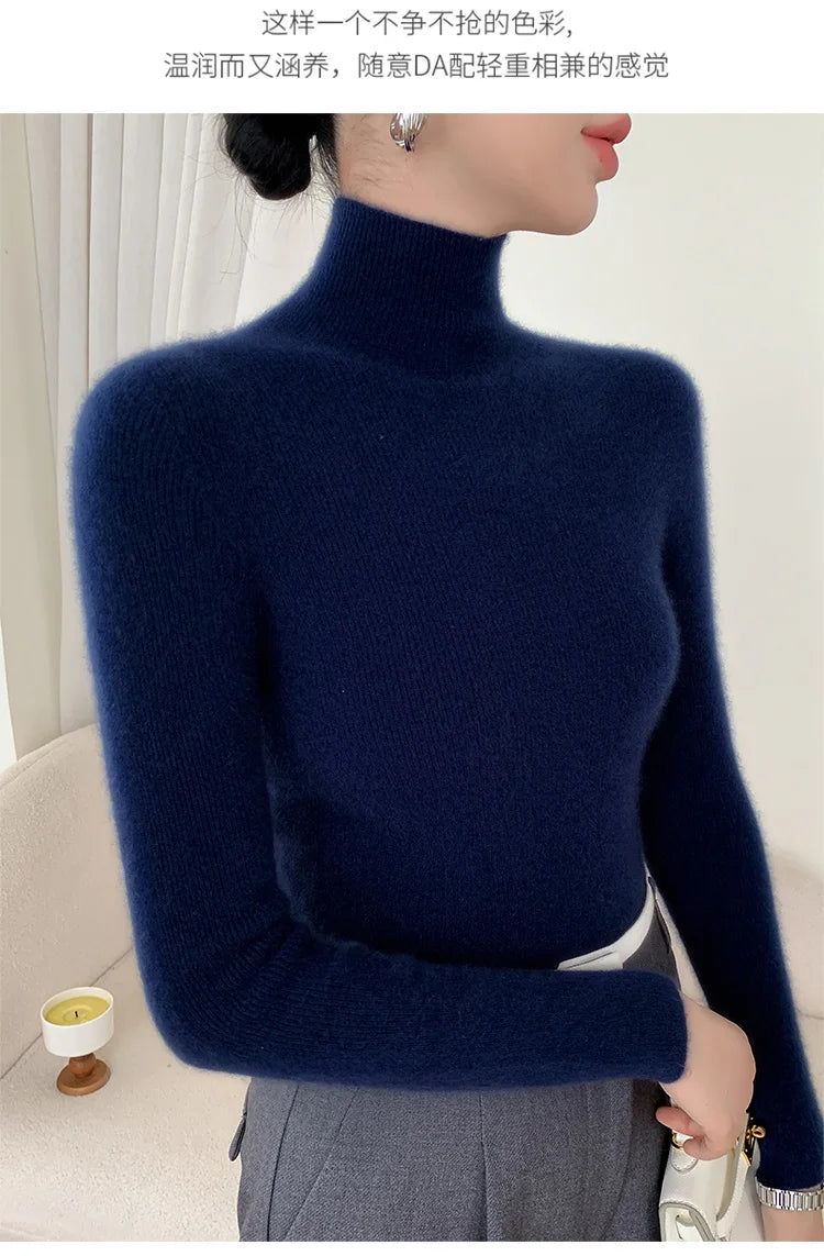 Damen Rollkragen-Basics Kaschmirpullover Herbst Winter Pullover 100% Merinowolle Strickwaren Damen Weicher schmaler Strick Neuer Top