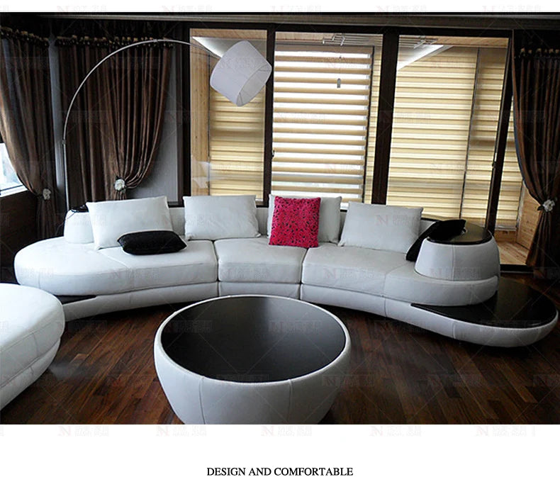 MANBAS Top Grain Echtes Leder Sofa mit Eckteil Modernes italienisches Ledersofa Große Bogenform Wohnzimmer Sofagarnitur