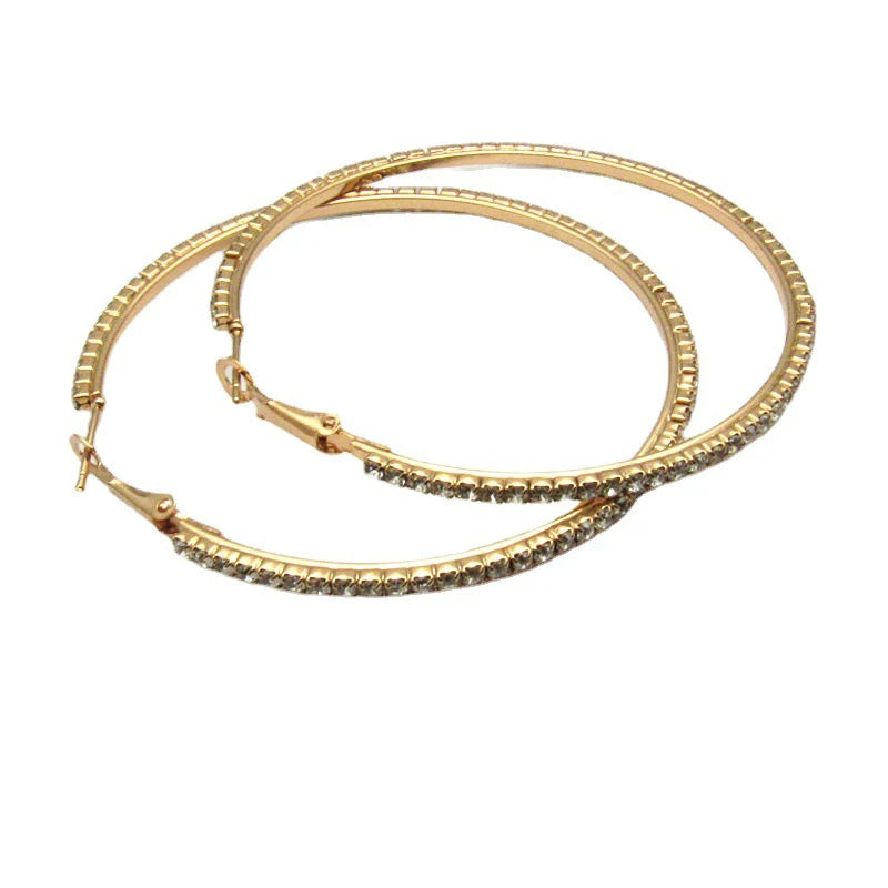 30-80mm Große Creolen für Damen Mädchen Kreis Kristall Strass Ohrringe Schwarz Gold Silber Farbe Runde Ohrringe Party Geschenk
