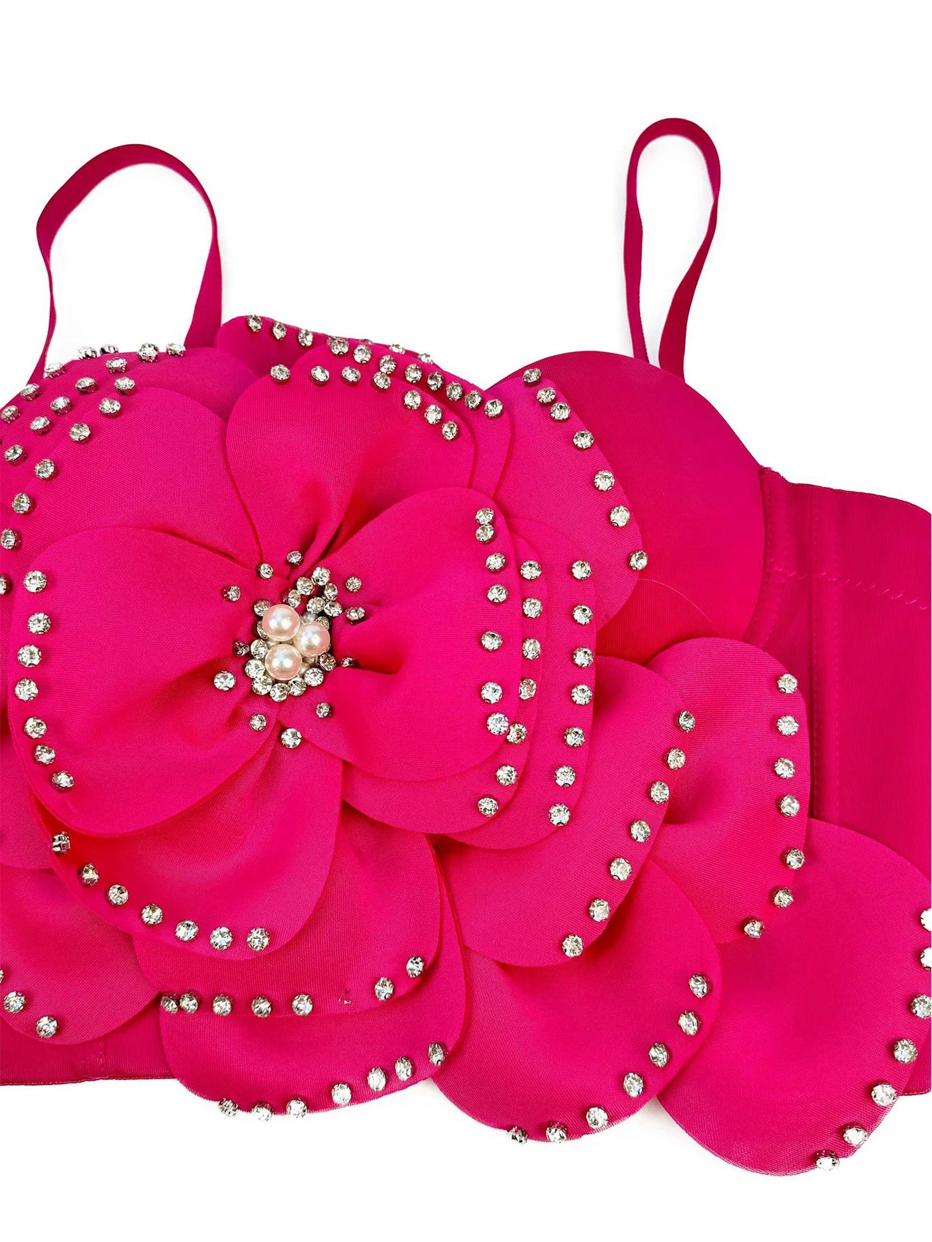 Sexy pink white flower corset crop top women clothing summer body cropped beading bra club party tops woman 2026 halter tank top