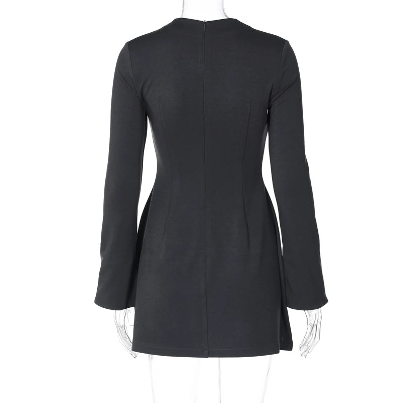 Dulzura Langarm Reißverschluss Bodycon Minikleid mit Taschen Einfarbig Elegantes Outfit Büro Streetwear Damen Herbst Winter Kleidung