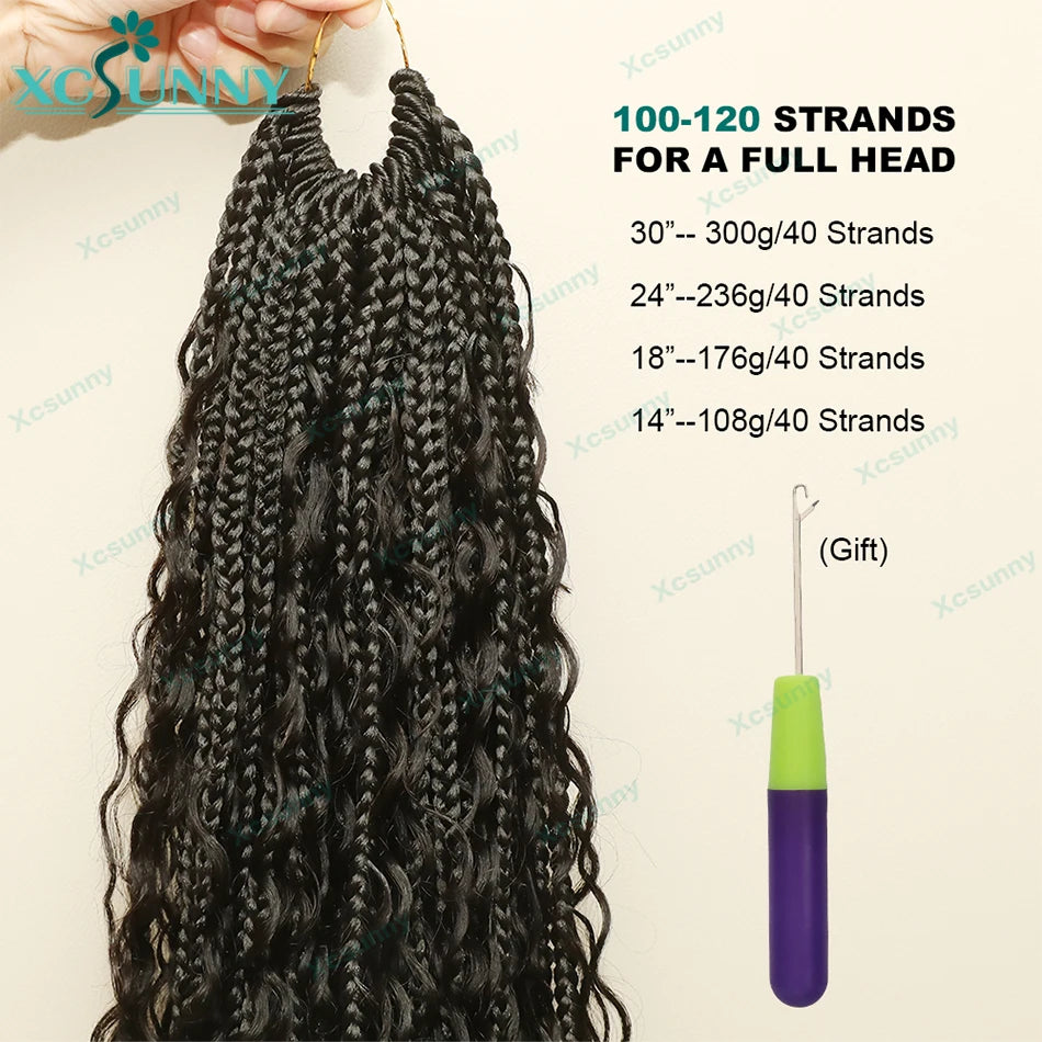 Crochet Braids Echthaar vorgeflochten Boho Box Braid Häkelzöpfe Echthaar vorgeflechtet mit lockigen Enden 100 Strähnen Farbe 30 27
