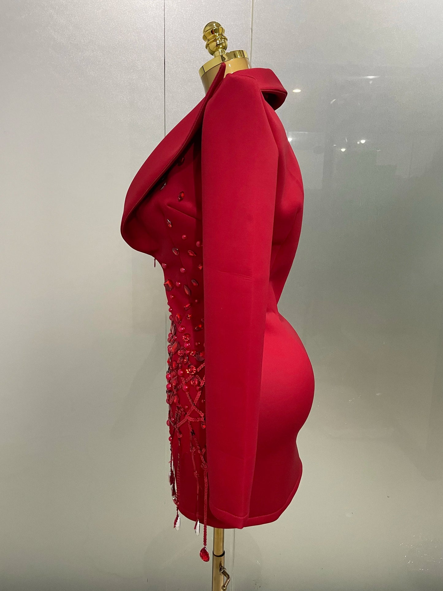 Glitzernde Kristallketten Perlen Langarm Minikleid 2025 Damen Geburtstag Abendparty Nachtclub Outfit Sängerin Hochzeitskostüm