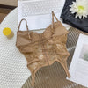 V-Neck Sexy Lace Corset Top Slim Fit Push Up Hollow Suspender Vest Adjustable Straps Off Shoulder Breathable Mesh Vest Travel