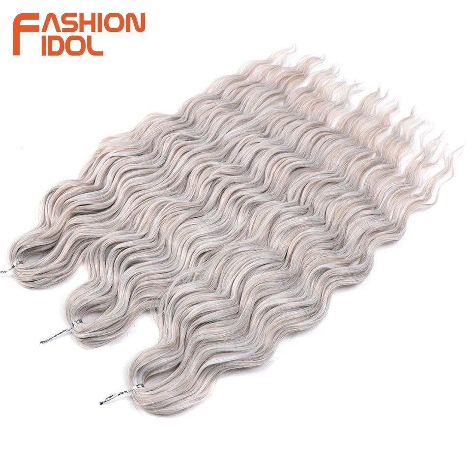 FASHION IDOL 24-Zoll Häkelhaar Synthetische Wasserwelle Flechthaarverlängerungen Ombré Regenbogenfarbe Kunsthaar Deep Wave Lockenhaar