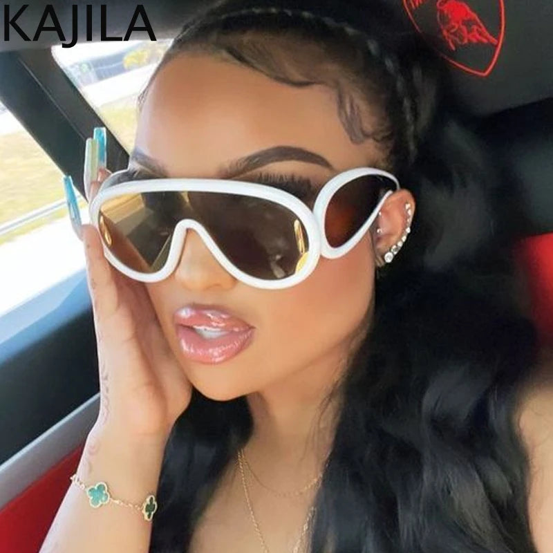 Oversized Wellen-Masken-Sonnenbrille Einteilige Damen-Sport-Y2K-Punk-Sonnenbrille für Damen 2024 Luxusmarke Steampunk-Brillen-Goggle