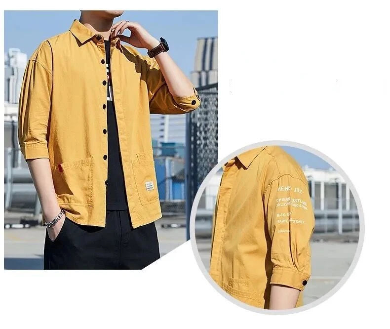 2026 Shirts Men Handsome Fashion Streetwear Design Japanese Harajuku Korean Summer All-match Teens College Unisex Clothes Ins