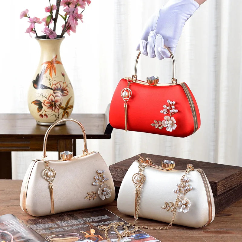 2025 Neue Damen Handgemachte Blumen Clutch Handtaschen Hochzeit Abend Geldbörsen Party Dinner Handtasche Für Damen 4 Farben