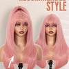 Light Brown Short Bob Layered Lace Front Wig With Bangs Straight Lace Frontal Wig 13x4 Glueless Synthetic Heat Resistant Cosplay