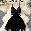 CHILLGIO Women Butterfly Velour Glitter Spaghetti Strap Sexy Fashion Backless Nightie Erotic Irregular A Line Pajamas Sundress