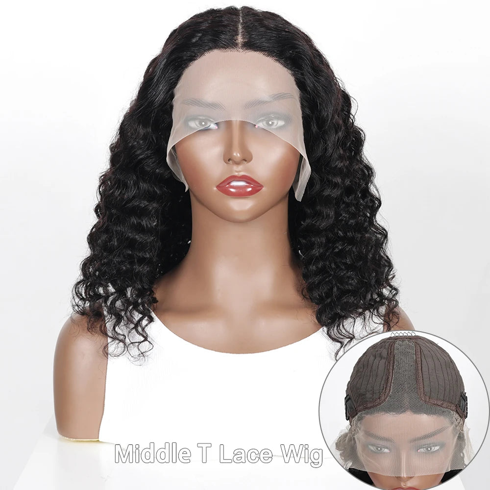 Deep Curly Short Bob Wig Human Hair 180 Density 13x4 Lace Front Wigs for Women Pre Plucked Deep Wave T Lace Wigs Natural Black