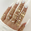 Silver Color Geometric Knuckle Rings Set For Women Eye Cross Sun And Moon Leaf Charm Finger Ring Female Boho Party Jewelry