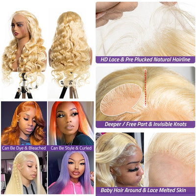 613 Blonde Body Wave 13x6 HD Lace Frontal Human Hair Wigs 38 40 Inches Honey Colored Lace Closure Front Wig For Black Women