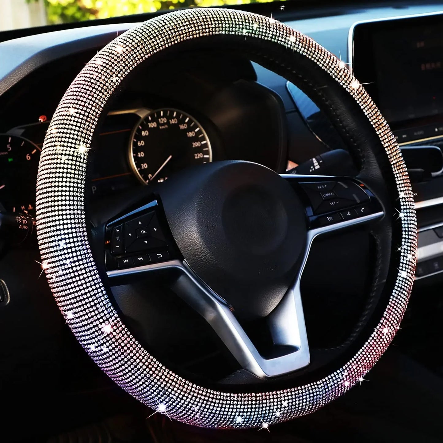 Bling Auto Lenkradabdeckung mit Kristall-Diamant Glitzerndem Auto SUV Strass Lenkradschutz Fahrzeug Auto Dekoration