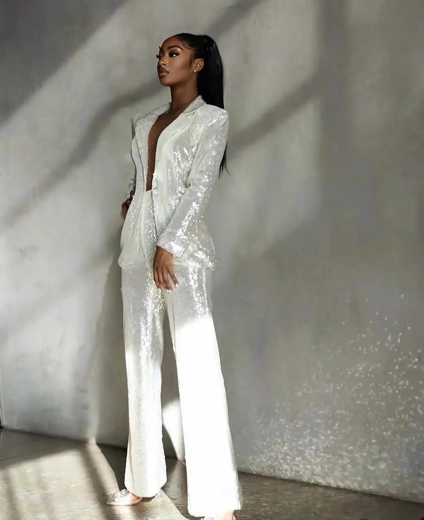 2 Pcs Women Suits Set For Custom Made Fashion Sequined Blazer Pant Wedding Tuexdos Formal Evening Party Prom Dress Outfit Jacket