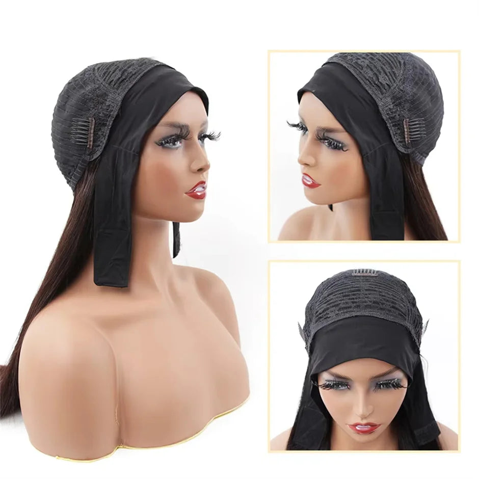 Headband Wig Human Hair Bone Straight Human Hair Wigs Full Machine Made Peruvian Human Hair Wigs For Black Women Easy to Go 180%
