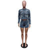 FAGADOER Fashion Denim Embroidery Shorts Two Piece Sets Women Zipper Long Sleeve Coat And Shorts Outfits Female Cowboy 2pcs Suit