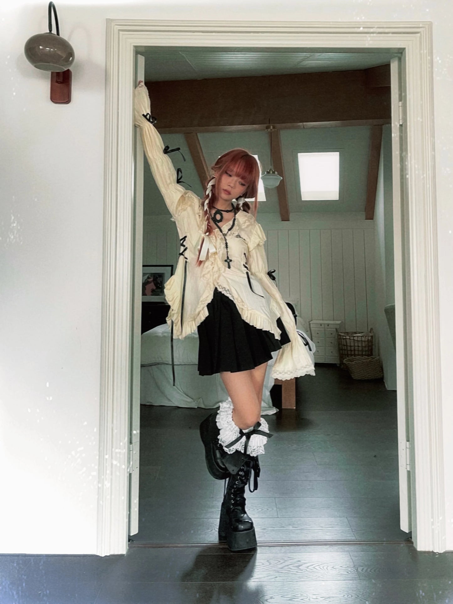 Karrram Y2k Ästhetik Spitze Hemd Grunge Gothic Unregelmäßige Blusen Fee Harajuku Bandage Hemd Vintage Lolita Kleidung Mall Goth