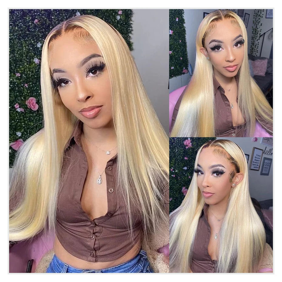 1B 613 Body Wave Human Hair Wig 13x6 Hd Lace Frontal Wig Brazilian 2 Tone Dark Root Ombre Blonde Lace Front Wigs For Black Women