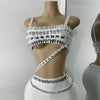 Luxus Kristall Diamanten Top Rock Zweiteiler Damen Bandage Sets Weiß Schwarz Gestrickt Celebrity Abend Geburtstag Party Outfit