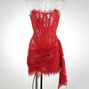 XIAOTANG Elegantes Trägerloses Spitzenkleid für Damen, sexy, modisch, schulterfrei, unregelmäßig gerafft, Bodycon, Nachtclub-Partykleid