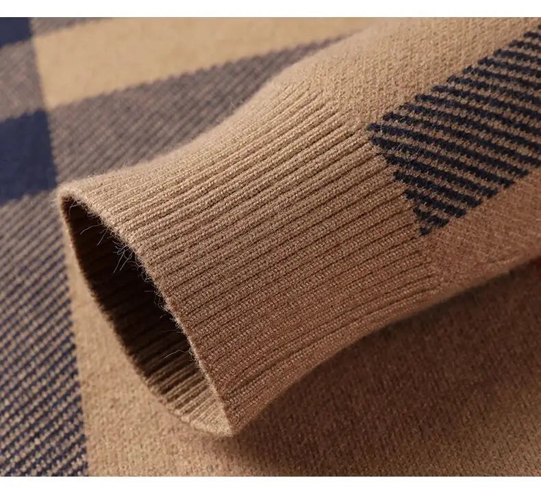 High Quality Luxury Men's Knitted Pullover Autumn Winter O-Neck Striped Wool Sweater British Casual Fashion Versatile Knitwear