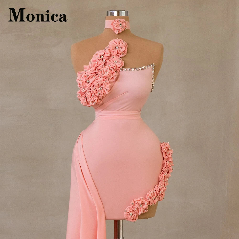 MONICA Trendy Pastrol Crystal Flowers Pleat Short Cocktail Dresses for Teens Cape Party Vestidos De Formatura Customized
